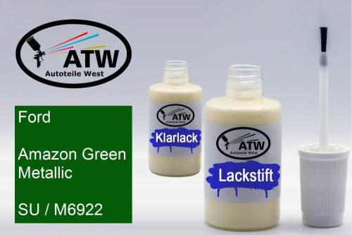 Ford, Amazon Green Metallic, SU / M6922: 20ml Lackstift + 20ml Klarlack - Set, von ATW Autoteile West.